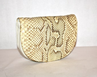 HALSTON Vintage Clutch Handbag Convertible Natural Snakeskin Leather Tote - AUTHENTIC -