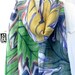 Silk Wool Floral Scarf Hand Painted, Hawaiian Ferns Geen Silk Wool Scarf. Large Silk Scarf. Approx 14x72 inches.