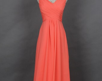 RTM Plain Chiffon Overlay Long Dress in Coral