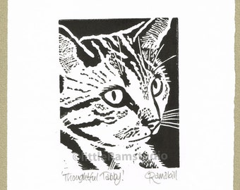 Siamese Cat with blue eyes Linocut Original hand-pulled