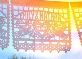 Mexican wedding banners . DOS PALOMAS (3 banners) Custom Names, Color Papel Picado