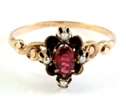 Antique Rose Gold Victorian Garnet Seed Pearl Ring
