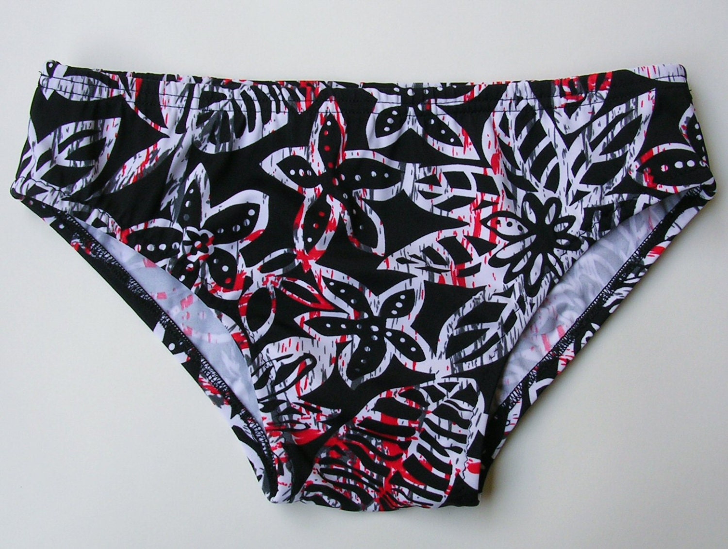 Mens Low Rise Swim Brief Swimsuit in Black White and Red Mens Low Rise Swim Brief Swimsuit in Black White and Red