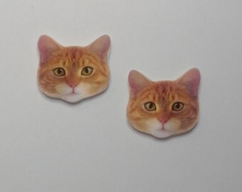 Handcrafted Plastic Orange Tabby Cat Head Stud Earrings