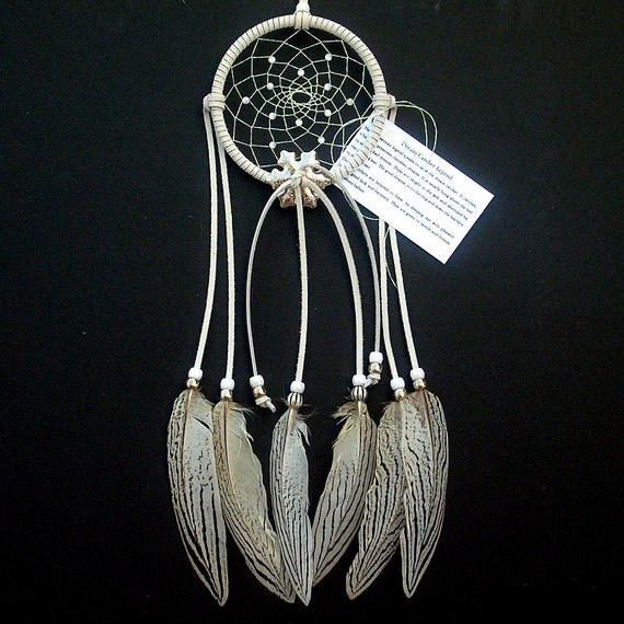 White Dream Catcher Silver Pheasant Feathers