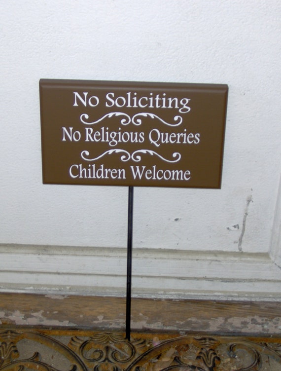 No Soliciting No Religious Queries Children Welcome Wood Vinyl