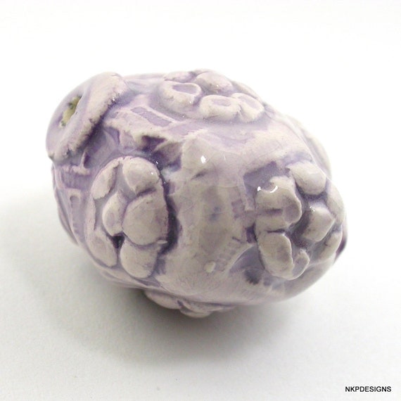 African Violet Porcelain Oval Sprig Bead