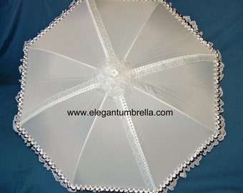 34" Black & White Ribbon Lace Trimmed Umbrella