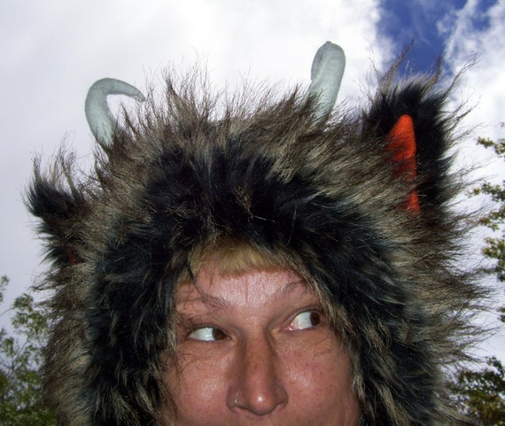 Furry Horn Hat Costume Winter Fur Monster Ear Hat Geek Black