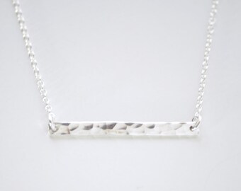 Hammered silver bar necklace - sterling silver bar - minimalist necklace - sterling silver chain - delicate silver necklace - Silver bar h.