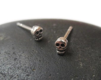 SALE Teeny Tiny Sterling Silver Skull Earrings