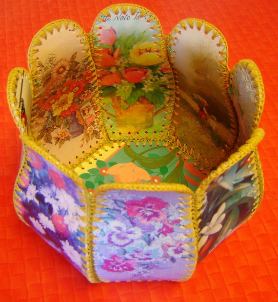 Vintage Card Basket made from Greeting Cards