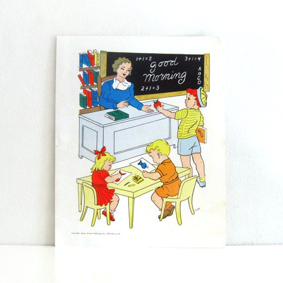 Vintage 1950s School Poster Print Classroom Teacher by ModandMint