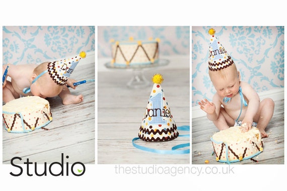 First Birthday Hat Brown Blue Red And Yellow Polka Dots And