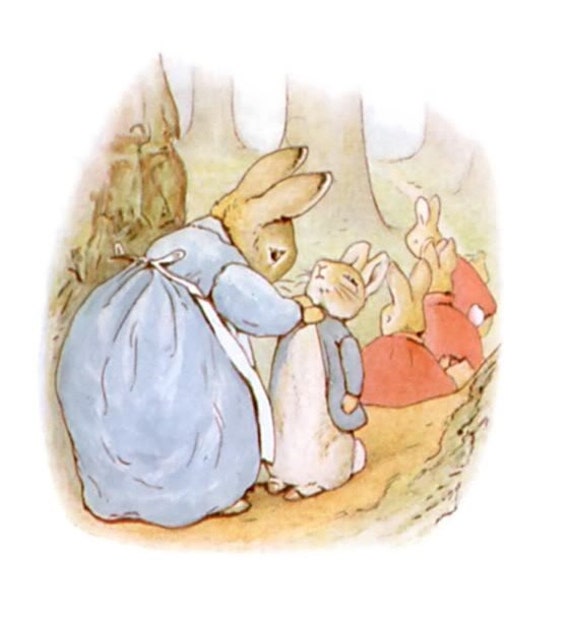 Art Print on SILK Peter Rabbit Mrs Rabbit Flopsy Mopsy and