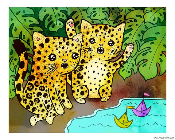 Leopard Boat Race 8 x 10 Illustration Print