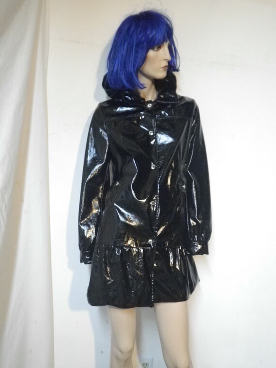 Polyurethane Jacket Black Vinyl Coat Dress By Guess VIntage
