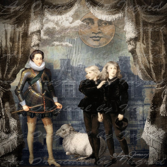 Renaissance Play on Stage Digital Collage Greeting Card (Suitable for Framing)