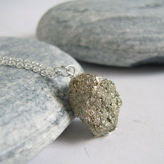 Pyrite Necklace Rough Rock Pyrite Stone On Sterling Silver