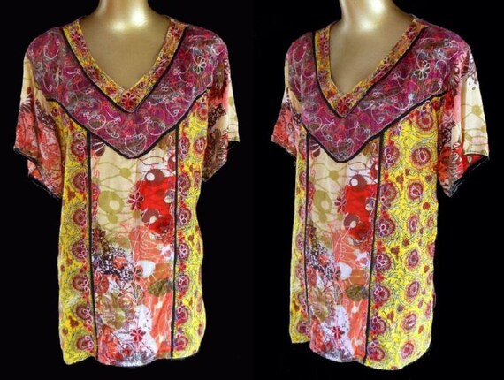 Vintage 70s Blouse 1970s East Indian Cotton Gauze Patchwork