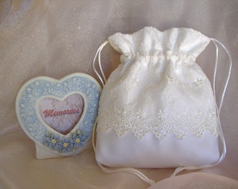 WEDDING BRIDAL IVORY Drawstring Bag w/Wedding Satin Fabric