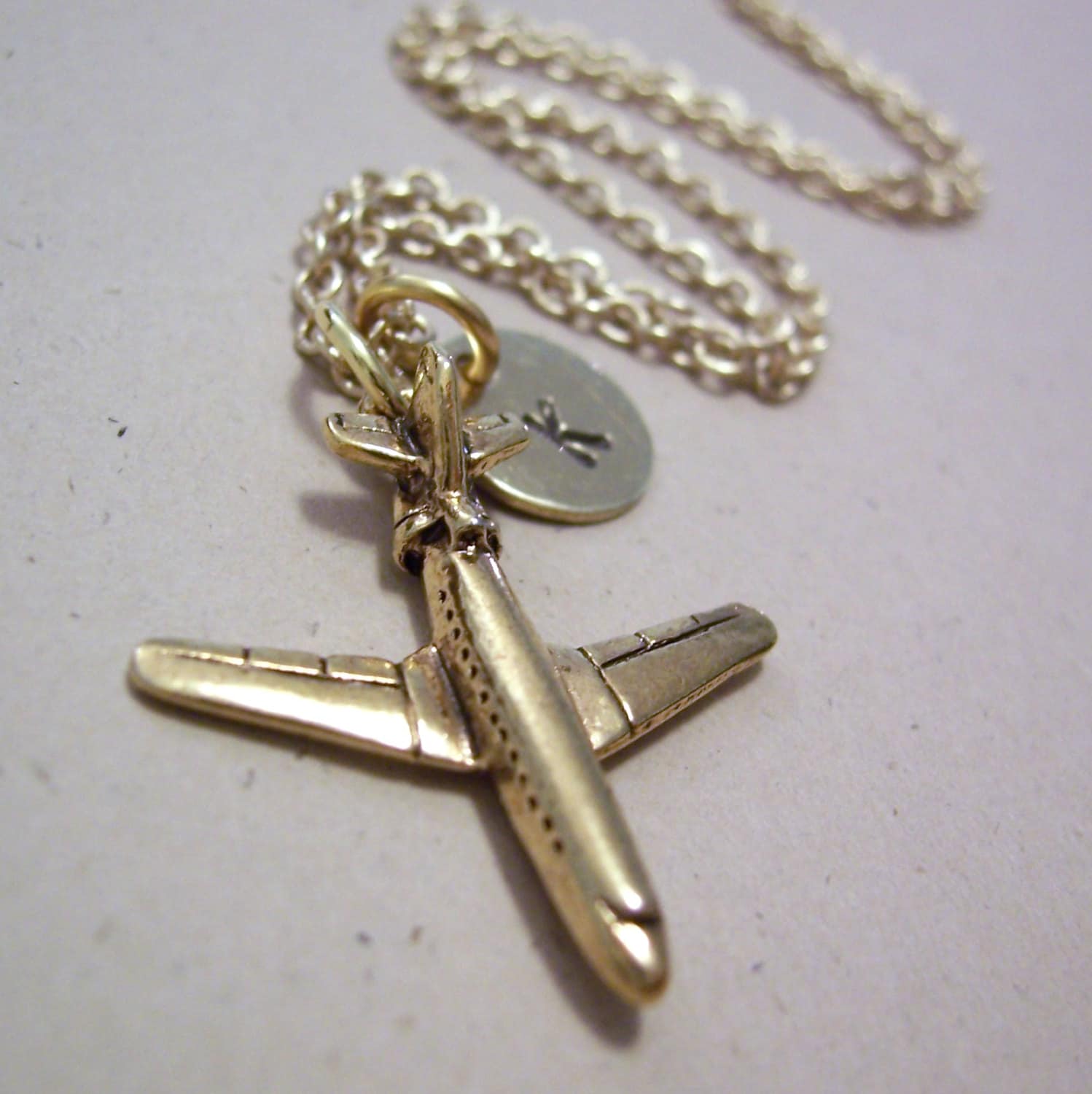 Personalized Airplane Necklace Gold Jet Plane Necklace Hand