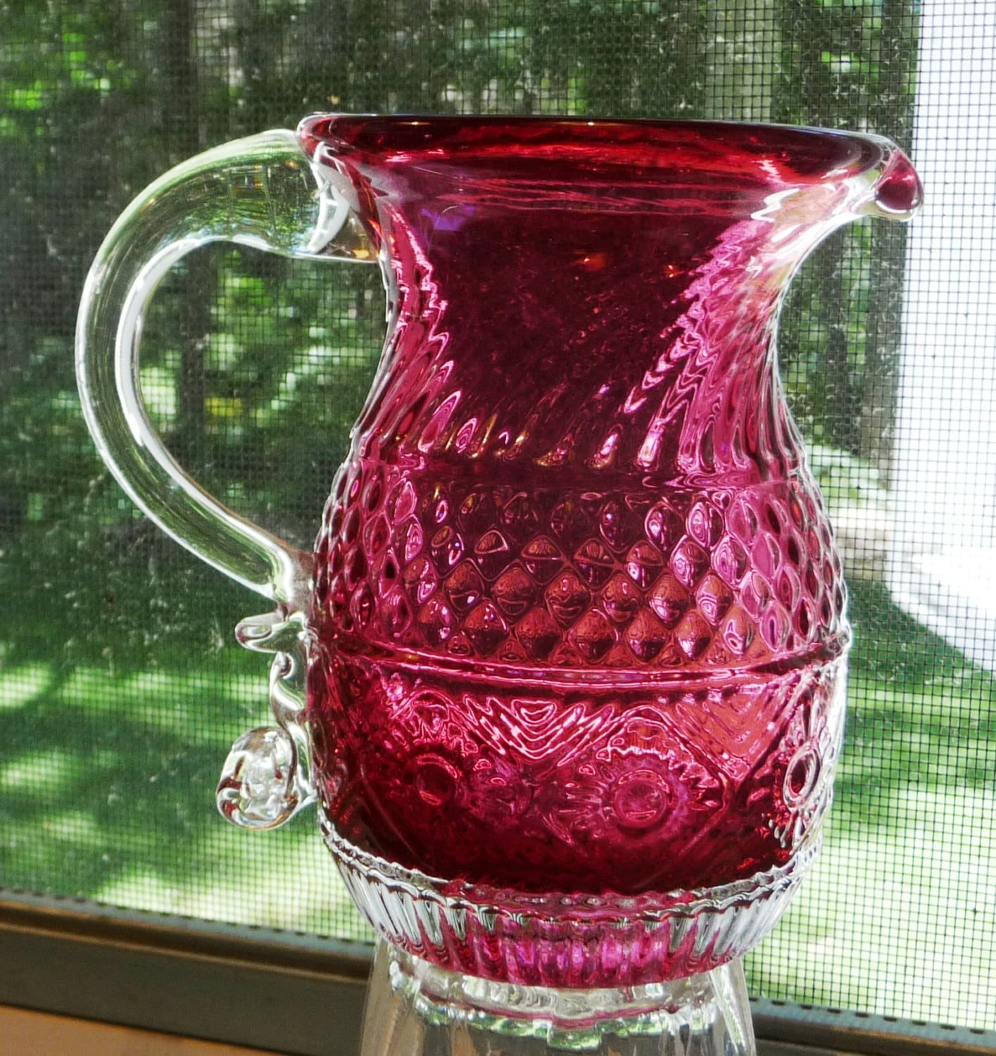 1415 x 1500 - jpeg. vibrant pilgrim cranberry glass pitcher bennington patt...