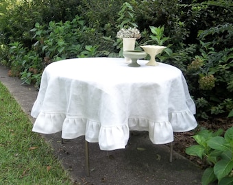 Ivory White Burlap Tablecloth Custom Ruffled Tablecloth Wedding Decorations Table Decor French Country Farmhouse Ruffled Burlap Tablecloth