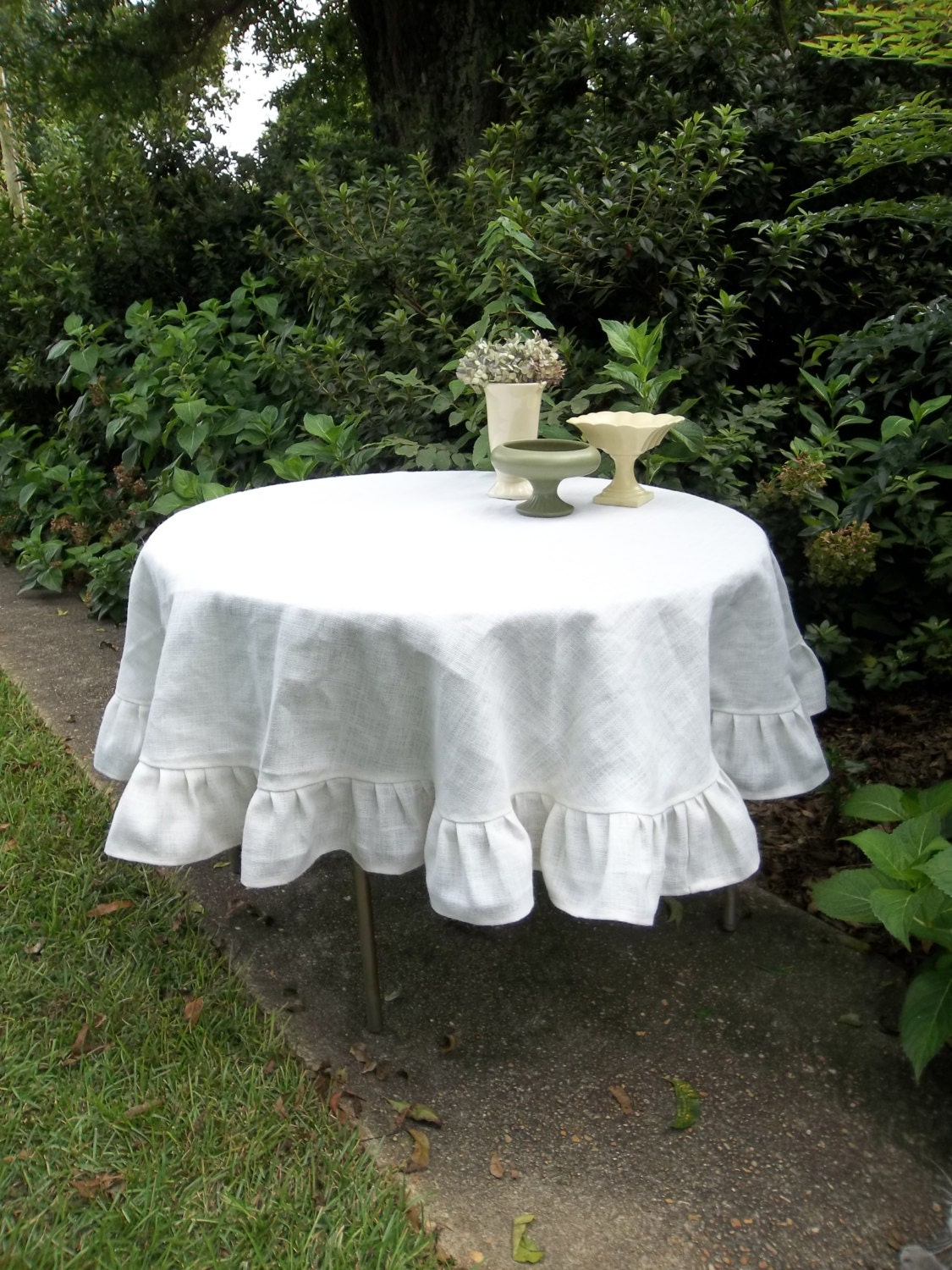 White Burlap Tablecloth Custom Sizes Ruffled by misshettie on Etsy