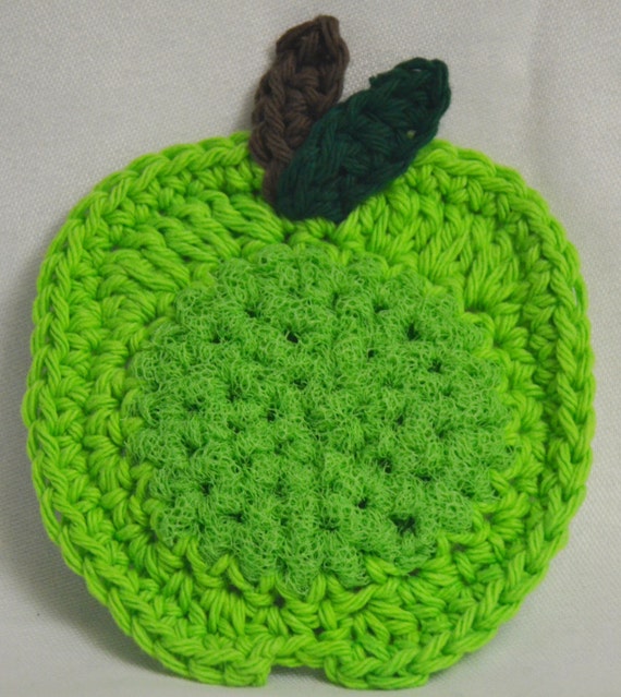 Crochet Green Apple Pot and Dish Scrubbies Set of 3 Kitchen Scrubbers Nylon Scrubbies