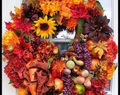 Fall Harvest Thanksgiving Door Wreath Wall Decor Cornucopia Il_170x135
