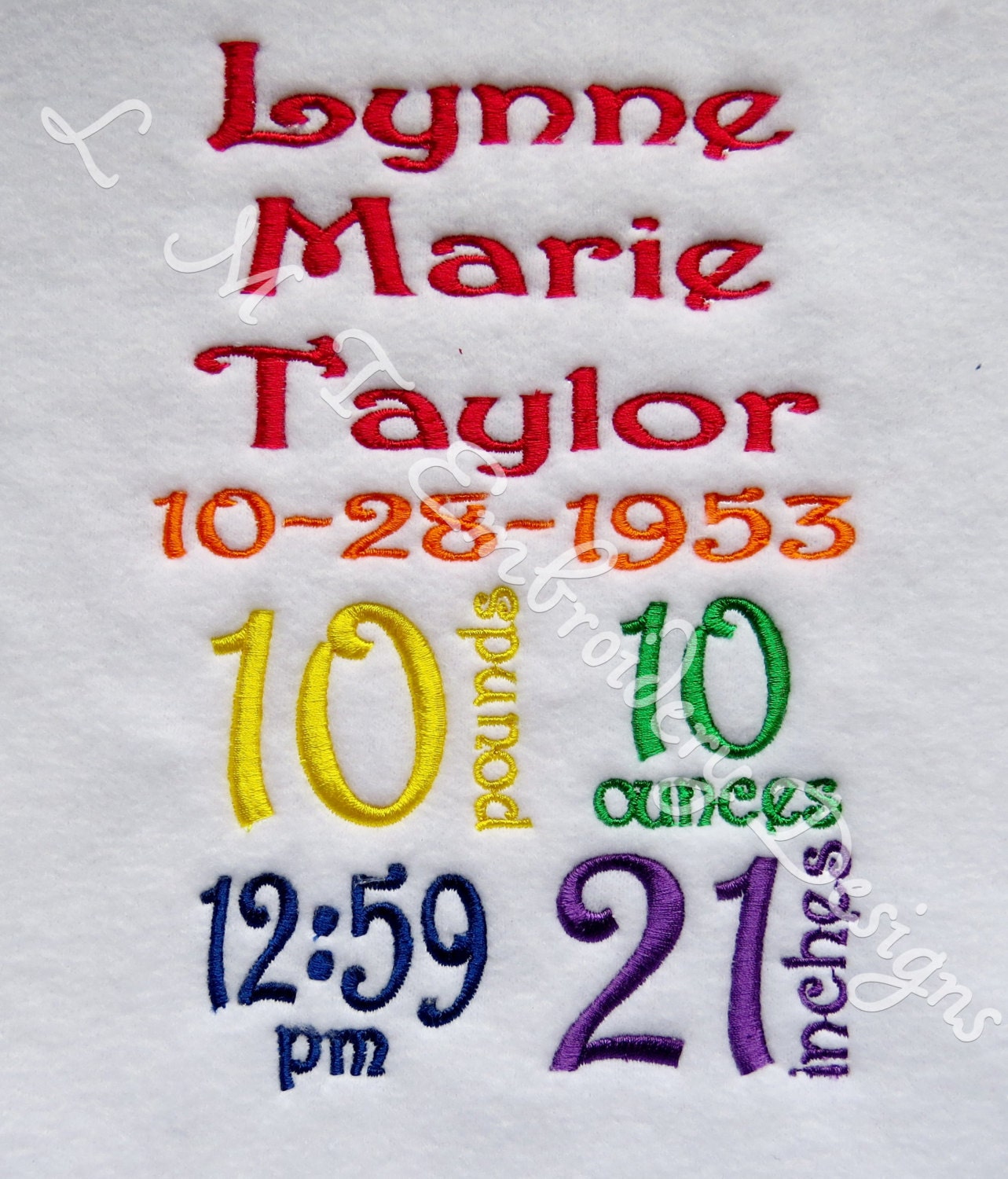Custom Birth Announcement Font 21 5 x 7 Embroidery Design