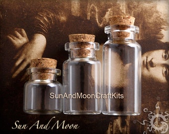 50 Small Glass Bottles w Cork Top w Loops Screws For Necklaces~25mm x 22mm~Mini Jar, Bottle, Pendants And Keepsakes-Glass Vial