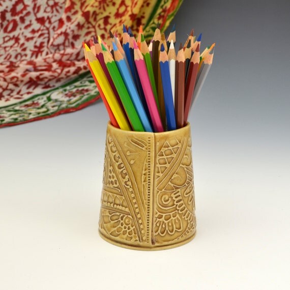 Items similar to Paint brush holder Handmade ceramic cup, Pen holder