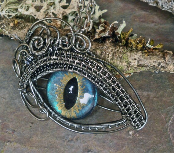 Gothic Steampunk Steel Grey Eye Pendant by Twisted Sister Arts