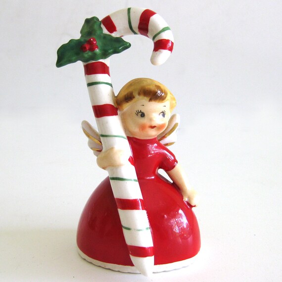 1950s Vintage Napco Ceramic Christmas Angel Candy Cane