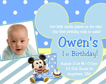 Mickey Mouse 1st Birthday Invitations Baby Mickey Mouse 1st