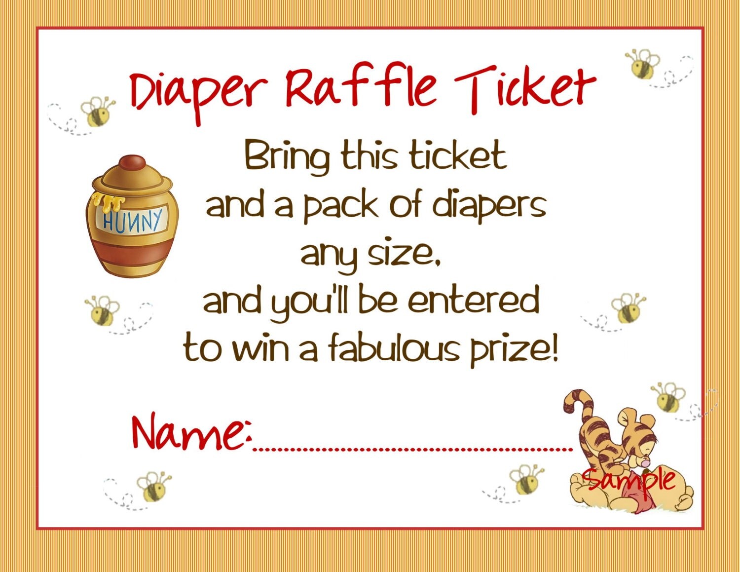 Winnie the Pooh Baby Shower / Diaper Raffle Card / Printable