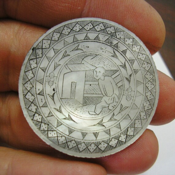 Antique Asian Mother of Pearl GAMING Piece GAMBLING CHIP