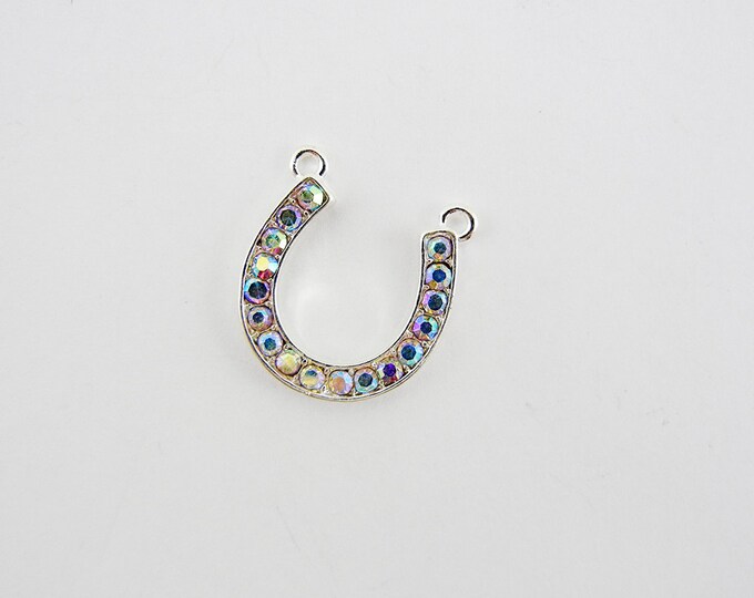 Double Link Aurora Borealis Rhinestone Horseshoe Pendant