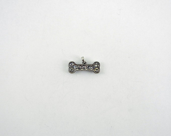 Small Rhinestone Dog Bone Charm Silver-tone