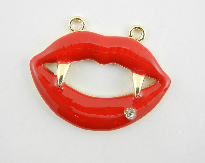 Red Epoxy Gold-tone Double Link Vampire Pendant