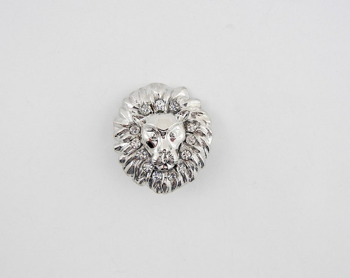 Lion Head Double Link Connector Silver-tone Rhinestones Edging Face