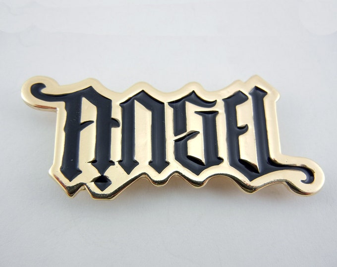 Gold-tone and Black Epoxy Pendant Spelling Angel