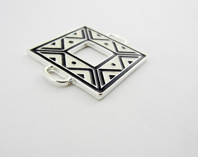 Square Silver-tone Black and White Epoxy Side Charm