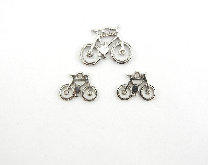 Set of Silver-tone Bicycle Pendant and Charms