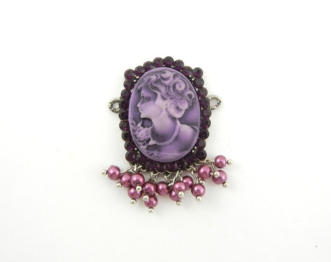 Double Side Link Purple Acrylic Cameo Focal Charm Pendant Amethyst Rhinestones