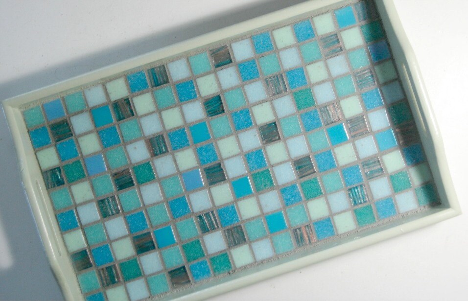 Lt Green Mosaic Serving Tray Wood Tray Green Blue Mosaic