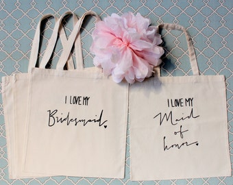 Set of 3 Bridesmaid Tote bags and 1 Maid of Honor