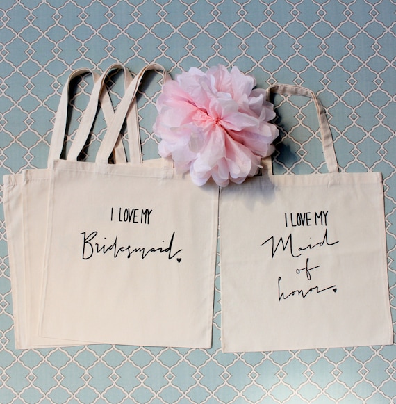 of 3 Bridesmaid Tote bags and 1 Maid of Honor